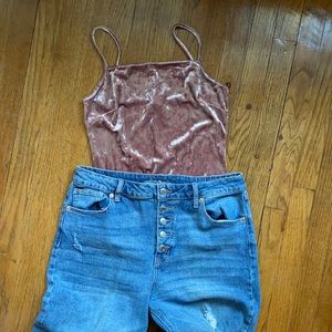 Velvet square neck bodysuit